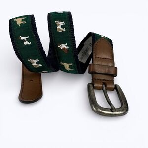 Janie and Jack Kids Dog Embroidered Ribbon Leather Belt Preppy Toddler Boys 2T-3
